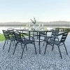 Emma And Oliver 7 Piece Patio Table & Chairs Set With 31.5"x55" Rectangular Metal Table With Tempered Glass Top And 6 Black Aluminum Stacking Chairs -Outdoor Furniture Store GUEST 94a488e7 8206 4603 b637 46ad2d71d0e3
