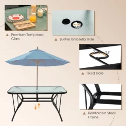 Costway 7PCS Patio Dining Set 6 Stackable Chairs Glass Table Umbrella Hole Yard -Outdoor Furniture Store GUEST 94d9dffd ce1d 4594 9012 4f49b7537084