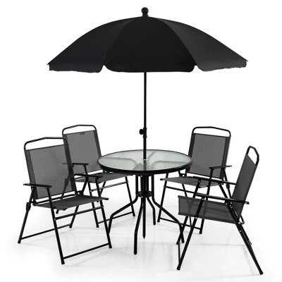 Costway 6 PCS Patio Dining Set Folding Chairs Glass Table Tilt Umbrella Garden 11 Costway 6 PCS Patio Dining Set Folding Chairs Glass Table Tilt Umbrella Garden - Image 9