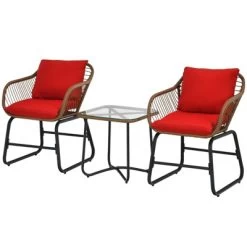 Tangkula 3 Pieces Outdoor Furniture Set Patio Bistro Set W/2 Armchairs & Tempered Glass Table White/Turquoise/Red -Outdoor Furniture Store GUEST 9564be05 ea00 46a1 b1b2 8d7cfe973685