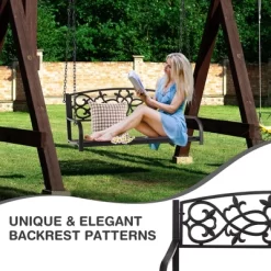 Tangkula Patio Hanging Porch Swing 2-Person Outdoor Metal Swing Bench Chair W/ Chains -Outdoor Furniture Store GUEST 96698bc7 9304 48c6 9473 65fd37f7ca54