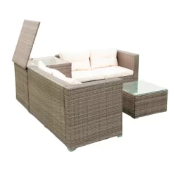 4pc Wicker Patio Seating Set With Cushions - Gray/Beige - GODEER -Outdoor Furniture Store GUEST 9671c572 8de5 4c64 8968 78122a666da3 1