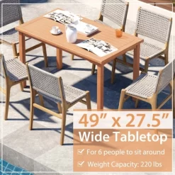 Costway Patio Rectangle Dining Table Teak Wood Spacious Slatted Tabletop Outdoor Up To 6 -Outdoor Furniture Store GUEST 977520ae 01f6 4a9c 951b 9ee4d13b061a