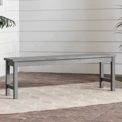 Ravenscroft Modern Boho Acacia Wood Slat Top Outdoor Dining Bench - Gray Wash - Saracina Home