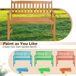 Costway Patio Acacia Wood Bench 2-Person Slatted Seat Backrest 800 Lbs Outdoor Natural -Outdoor Furniture Store GUEST 97d286d0 a34d 40cb b69d 151a7c8b6265