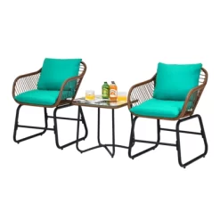 Tangkula 3 Pieces Outdoor Furniture Set Patio Bistro Set W/2 Armchairs & Tempered Glass Table White/Turquoise/Red -Outdoor Furniture Store GUEST 97fdb141 1eb5 4d9d 8fca b2dffe6c47c0