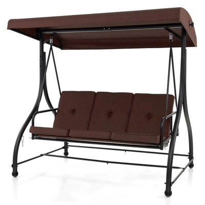 Costway 3-Seat Outdoor Converting Patio Swing Glider Adjustable Canopy Porch Swing Coffee/Black/Red 11 Costway 3-Seat Outdoor Converting Patio Swing Glider Adjustable Canopy Porch Swing Coffee/Black/Red - Image 9