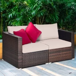 Costway 2PCS Patio Rattan Corner Sofa Sectional Furniture Cushion -Outdoor Furniture Store GUEST 994c1a04 3aa1 4239 a556 25b8074213fb