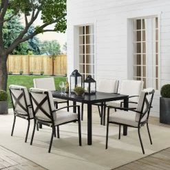 Kaplan 7pc Outdoor Dining Set With 6 Arm Chairs & Dining Table Oatmeal/Oil Rubbed Bronze - Crosley -Outdoor Furniture Store GUEST 995881d1 157f 49c4 88b3 0612cd97cfea