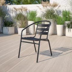Outdoor Furniture Store 7 Emma And Oliver Metal Restaurant Dining Stack Chair With Aluminum Slats