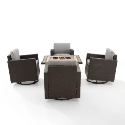 Palm Harbor 5pc Outdoor Wicker Conversation Set With Fire Table - Gray - Crosley -Outdoor Furniture Store GUEST 99e316cb f095 436f 8ba9 81f79a6027dd
