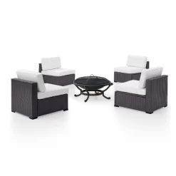 Biscayne 5pc Outdoor Wicker Conversation Set With 4 Armless Chairs & Fire Pit - White - Crosley -Outdoor Furniture Store GUEST 9a8ef942 47de 43cc 96f8 6211776d283c