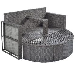 2pc Outdoor Wicker Conversation Sectional Set With Cushions & Half-Moon Side Table For Umbrella - Gray - GODEER -Outdoor Furniture Store GUEST 9bcc78d6 6edb 4a36 b0e0 18f2e7e32273