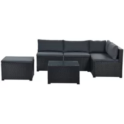 6pc Wicker Patio Conversation Set With Cushions - Black/Gray - GODEER -Outdoor Furniture Store GUEST 9bd3ea7e ae32 47a3 b09f 59232b79b7b7