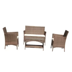 4pc Rattan Wicker Outdoor Lounge Chair With Cushions - Brown/Beige - GODEER -Outdoor Furniture Store GUEST 9c455389 3826 4783 b4a5 00afd9e31bd8