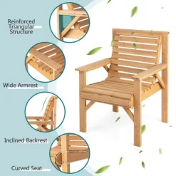 Costway Set Of 2 Patio Fir Wood Chair Dining Inclined Backrest Garden Backyard Indoor -Outdoor Furniture Store GUEST 9c7d147f 507c 4db7 b040 c1f408ff6f9c