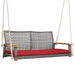 Costway 2-Person Patio Wicker Hanging Swing Chair Loveseat Cushion Porch RedBlack -Outdoor Furniture Store GUEST 9cc09576 0bba 41c3 be2d 8fe22ad92069