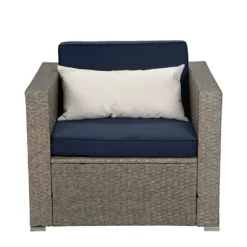 4pc Outdoor Wicker Conversation Set With Cushions - Navy/Beige - GODEER -Outdoor Furniture Store GUEST 9d3116c2 39b3 4581 9ceb 27a5c357789e