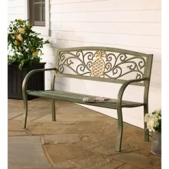 Plow & Hearth Pineapple Metal Garden Bench, In Verdigris