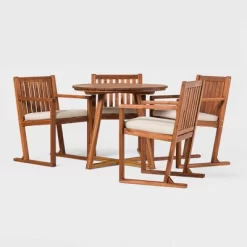 Saracina Home 5pc Modern Slatted Acacia Outdoor Dining Set With Round Table -Outdoor Furniture Store GUEST 9d726d02 3bf0 4f04 9439 6de7c83b7e6c