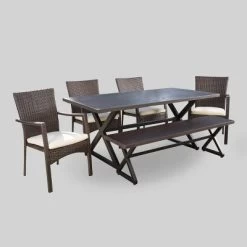 Tritan 6pc Aluminum & Wicker Patio Dining Set - Brown - Christopher Knight Home