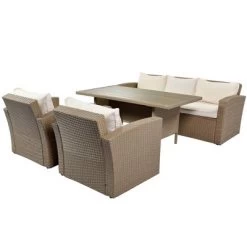 4pc Outdoor Wicker Conversation Set With Cushions - Beige - GODEER -Outdoor Furniture Store GUEST 9da04c05 759b 4902 b282 4e455fc059c9