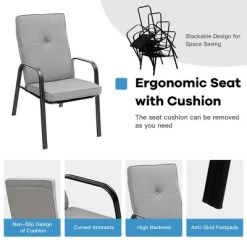 Costway 6PCS Patio Dining Set Stackable Chairs Cushioned Glass Table W/Umbrella -Outdoor Furniture Store GUEST 9dc060a6 aa6b 4aa5 b917 513d06c42546