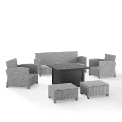 Bradenton 6pc Outdoor Wicker Sofa And Arm Chair Seating Set With Dante Fire Table And 2 Ottomans - Gray/Gray - Crosley -Outdoor Furniture Store GUEST 9dfadacc bbd2 4b83 9f8b b4ca7e524638