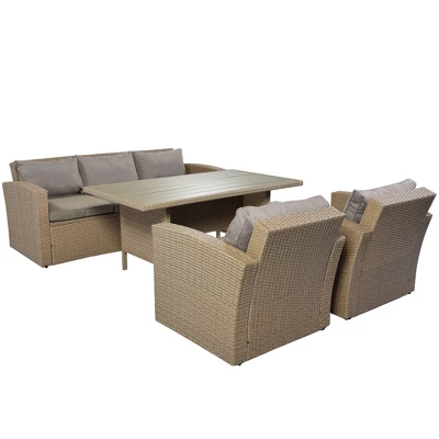 4pc Outdoor Wicker Conversation Set With Cushions - Gray - GODEER 7 4pc Outdoor Wicker Conversation Set With Cushions - Gray - GODEER - Image 5