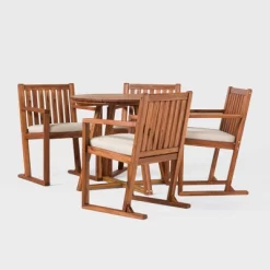 Saracina Home 5pc Modern Slatted Acacia Outdoor Dining Set With Round Table -Outdoor Furniture Store GUEST 9ed234b4 a32f 4569 b4c3 c06ec5fe0cf4