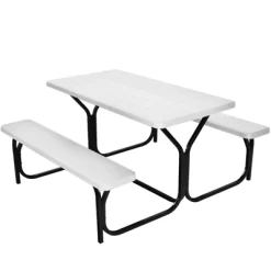 Costway Picnic Table Bench Set Outdoor Backyard Patio Garden Party Dining All Weather White -Outdoor Furniture Store GUEST 9fae2301 78ac 4633 86fa 5a56149ba0d2