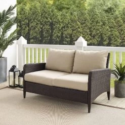 Kiawah Outdoor Wicker Loveseat Beige - Crosley -Outdoor Furniture Store GUEST 9fb8fd04 bcc0 4d69 9f29 fe9264050a41