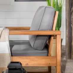 Galia 2pc Square Leg Acacia Wood Chair And Ottoman With Cushions - Brown - Saracina Home -Outdoor Furniture Store GUEST 9ff6703f 494c 4b96 9dac b82d4bc86e58