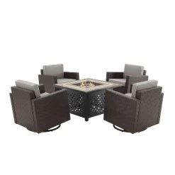 Palm Harbor 5pc Outdoor Wicker Conversation Set With Fire Table - Gray - Crosley -Outdoor Furniture Store GUEST a018c367 5e3e 4c05 86f3 a9892b42ef97