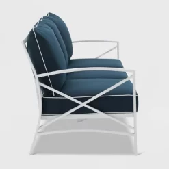 Kaplan Outdoor Metal Sofa White With Navy Cushions - Crosley -Outdoor Furniture Store GUEST a0670878 c0f4 40e2 92ba c3043c53e620