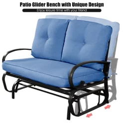 Costway Glider Outdoor Patio Rocking Bench Loveseat Cushioned Seat Steel Frame Blue -Outdoor Furniture Store GUEST a07029e9 07ef 4886 99e2 fc11d54a8057