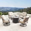 5pc Outdoor Dining Set With 44" Round Fire Table, 4 Deep Seating Swivel Rocking Chairs & Table Fabric Covers - Tan/Copper - Oakland Living -Outdoor Furniture Store GUEST a082d62a 483a 4aa3 bbdb 9353a6b5effd