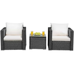 Costway 3PCS Patio Wicker Furniture Set Conversation Rattan Sofa Set W/Cushion Garden -Outdoor Furniture Store GUEST a094c997 d527 4dd6 9254 e66fdabc7e88