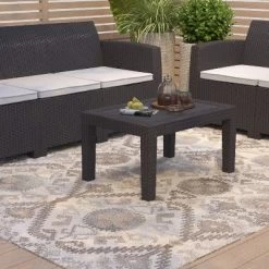 Merrick Lane Outdoor Coffee Table Faux Rattan Wicker Pattern Resin All-Weather Patio Coffee Table With Wood Plank Top Design -Outdoor Furniture Store GUEST a12beb9d c1ac 48ed 93ee 1627b888b821