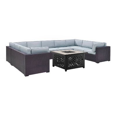 Biscayne 6pc Outdoor Wicker Sectional Set With Fire Table - Mist - Crosley 4 Biscayne 6pc Outdoor Wicker Sectional Set With Fire Table - Mist - Crosley - Image 2