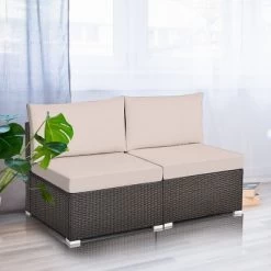 Costway 2PCS Patio Rattan Armless Sofa Sectional Conversation Furniture Set W/Cushion -Outdoor Furniture Store GUEST a1636a61 643a 42fe 8282 7a235aee4ff2