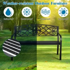 Costway Patio Garden Bench Park Yard Outdoor Furniture Steel Slats Porch Chair Seat -Outdoor Furniture Store GUEST a1a964c4 f917 4148 879e afa51db5f1ae