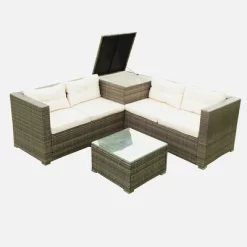 4pc Wicker Patio Sectional Seating Set With Cushions - Gray/Beige - GODEER 24 4pc Wicker Patio Sectional Seating Set With Cushions - Gray/Beige - GODEER -Outdoor Furniture Store GUEST a1e3624d e98e 4b53 aaf1 542ab95630ce