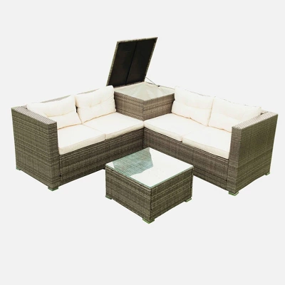 4pc Wicker Patio Sectional Seating Set With Cushions - Gray/Beige - GODEER 8 4pc Wicker Patio Sectional Seating Set With Cushions - Gray/Beige - GODEER - Image 6