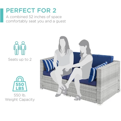Best Choice Products 2-Person Outdoor Patio Loveseat Wicker Sofa Couch Furniture Set W/ 2 Accent Pillows - Gray/Navy 6 Best Choice Products 2-Person Outdoor Patio Loveseat Wicker Sofa Couch Furniture Set W/ 2 Accent Pillows - Gray/Navy - Image 4