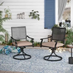 7pc Outdoor Dining Set With Swivel Chairs With Cushions & Faux Wood Table With Umbrella Hole - Captiva Designs -Outdoor Furniture Store GUEST a3060411 1dfe 4876 96ac 2bd439097d83