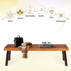 Costway Patio Acacia Wood Dining Bench Seat With Rustic Steel Legs For Outdoor Indoor -Outdoor Furniture Store GUEST a334d559 c1f4 4a2a b7fb 41d1e8653101