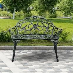 Costway Patio Garden Bench Chair Style Porch Cast Aluminum Outdoor Rose Antique Green -Outdoor Furniture Store GUEST a33cf802 637e 4f10 adaa 86fcad36d470