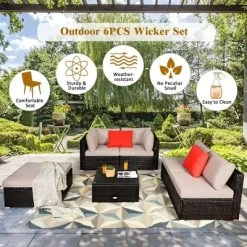 Costway 6PCS Outdoor Patio Rattan Furniture Set Sectional Sofa Ottoman Cushioned -Outdoor Furniture Store GUEST a375ac99 ab6e 4036 ac2c 8df196e0b08e