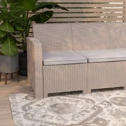 Merrick Lane Outdoor Furniture Resin Sofa Faux Rattan Wicker Pattern Patio 3-Seat Sofa With All-Weather Cushions -Outdoor Furniture Store GUEST a37c3da1 768e 45a8 acdb 64126212f73f